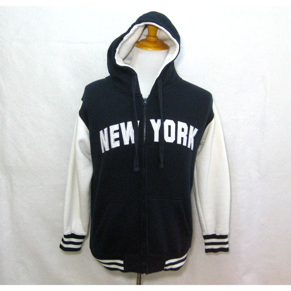 NEW YORK Men's Size Small Blue & White Full Zip Hoodie Hooded Sweatshirt Jacket